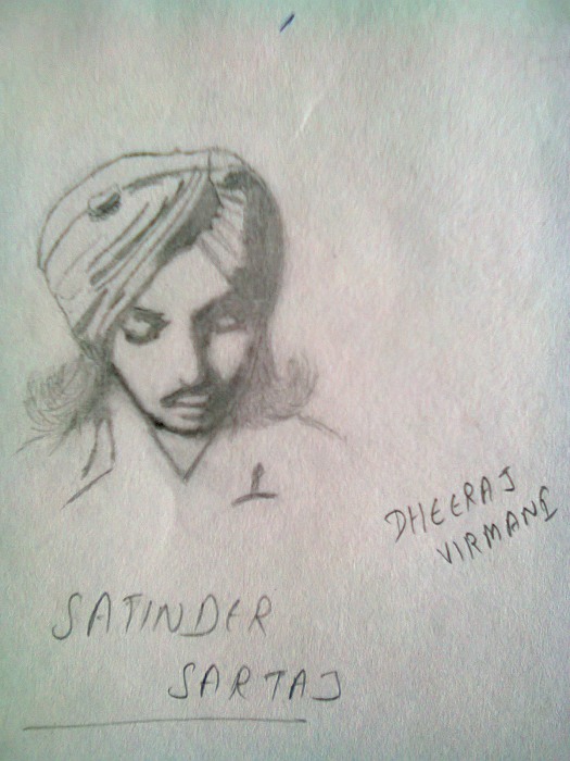 Pencil Sketch of Satinder Sartaj - DesiPainters.com