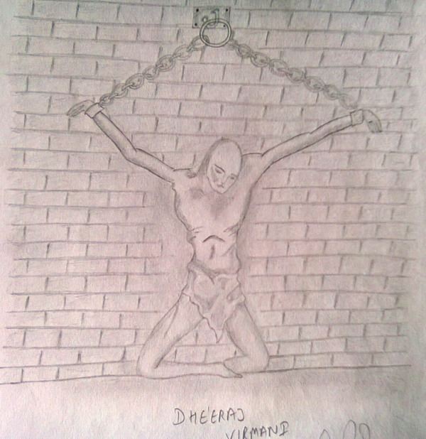 Pencil Sketch of Chained Man - DesiPainters.com