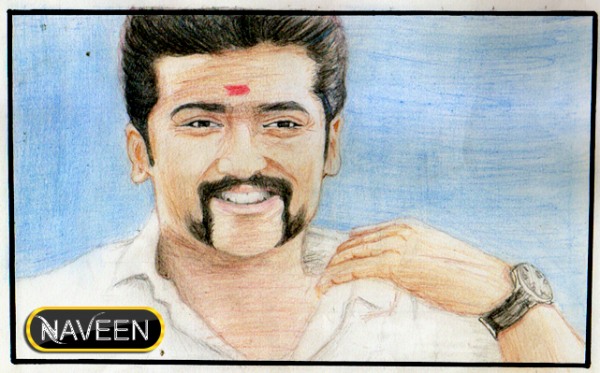 Pencil Color Sketch of Actor Surya