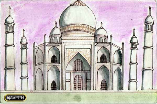 Watercolor Painting of Tajmahal - DesiPainters.com