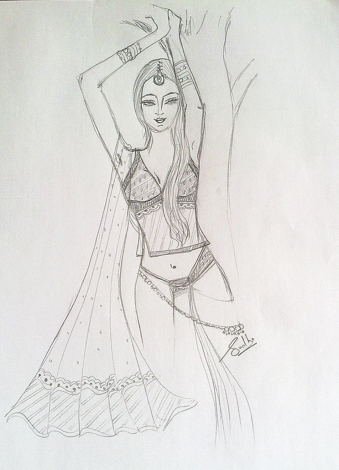 Sketch of a woman in a unique dancing pose on Craiyon