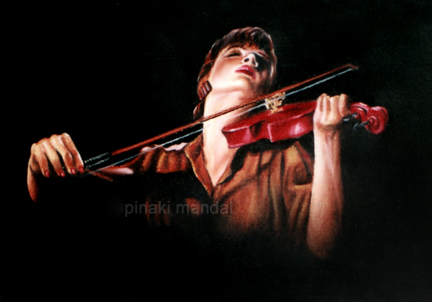 Lady with Violin Pastel Painting - DesiPainters.com