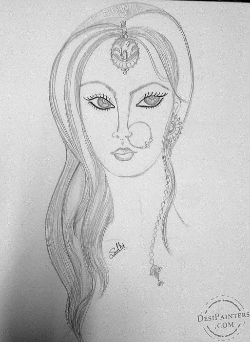 Pencil Sketch of A Beautiful Girl - DesiPainters.com