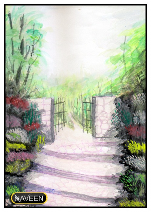Watercolor Painting of Pathway - DesiPainters.com