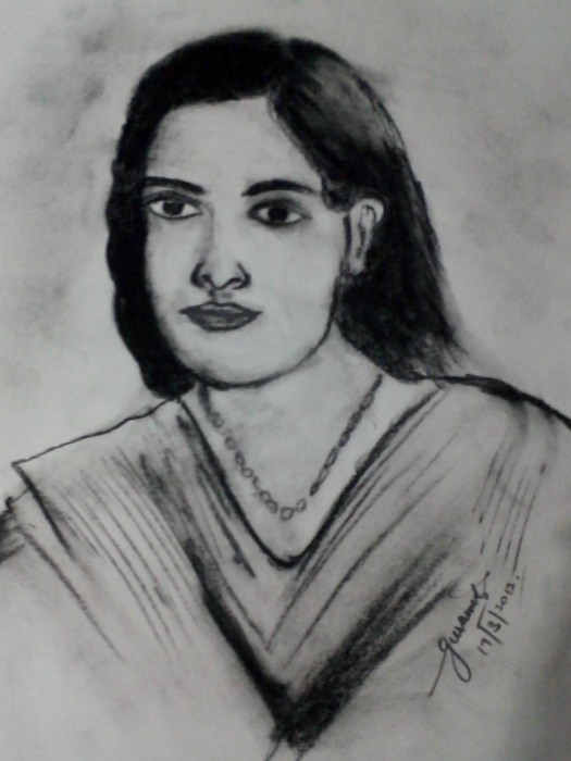 Charcoal Painting of Model - DesiPainters.com