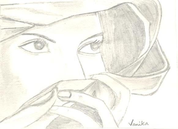 Pencil Sketch of A Shy Girl - DesiPainters.com