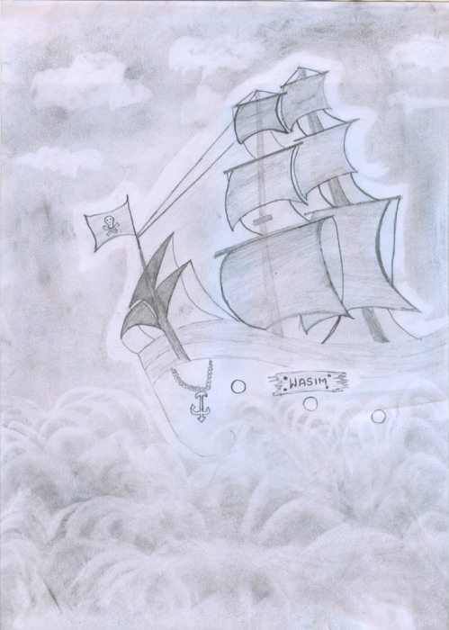 Pencil Sketch of Ship - DesiPainters.com