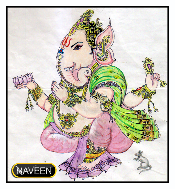 Lord Ganesh Watercolor Painting - DesiPainters.com