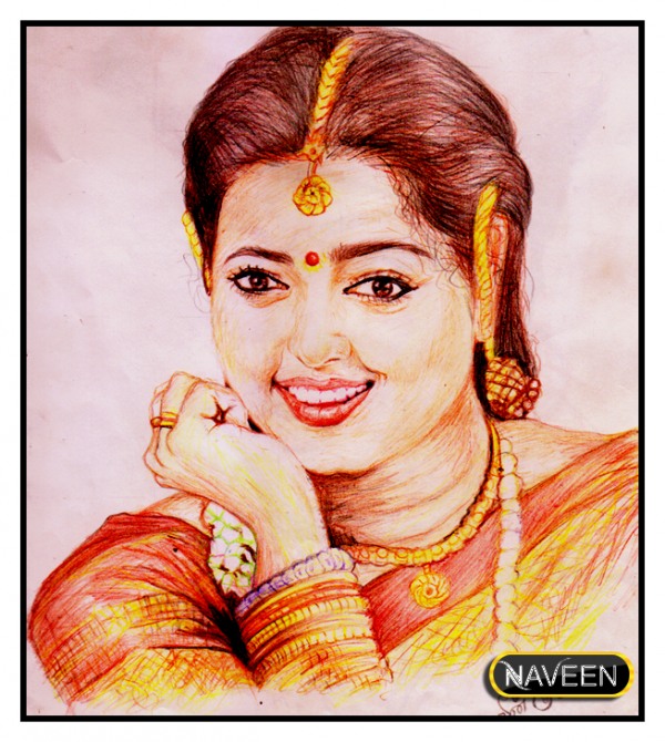 Pencil Color Sketch of Sneha