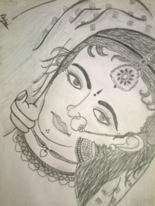 Pencil Sketch of Indian Bride
