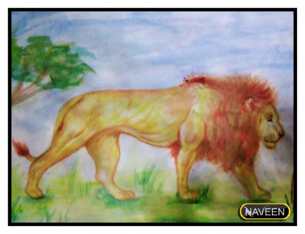 Watercolor Painting of Lion - DesiPainters.com