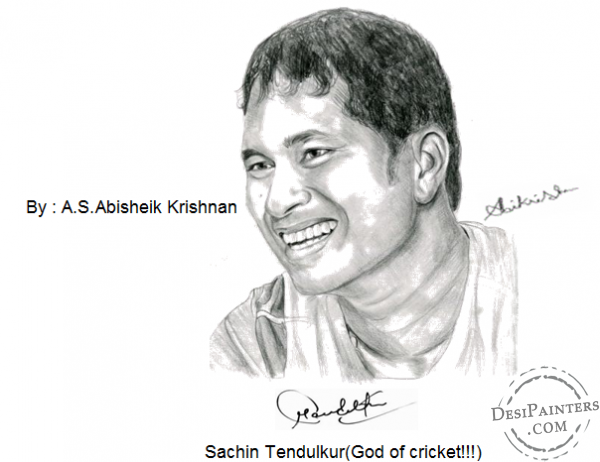 Pencil Sketch of Sachin - DesiPainters.com