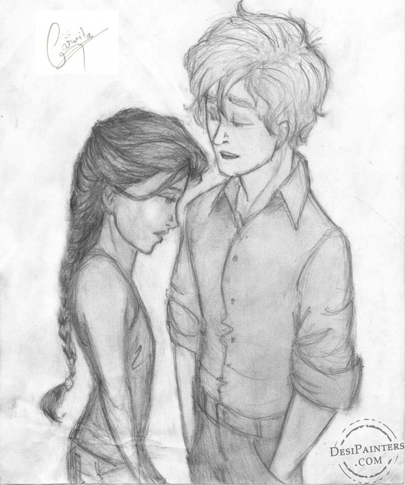 Cute Couple Sketch - DesiPainters.com