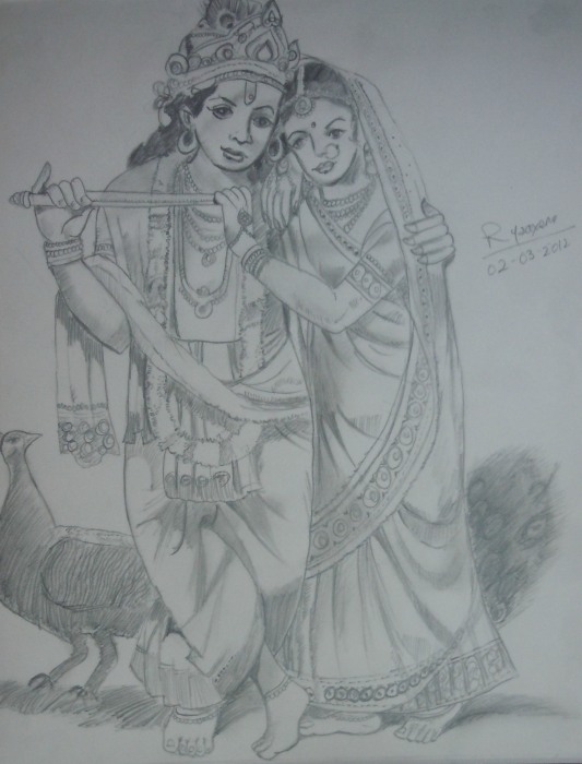 Radhe Krishna Pencil Sketch