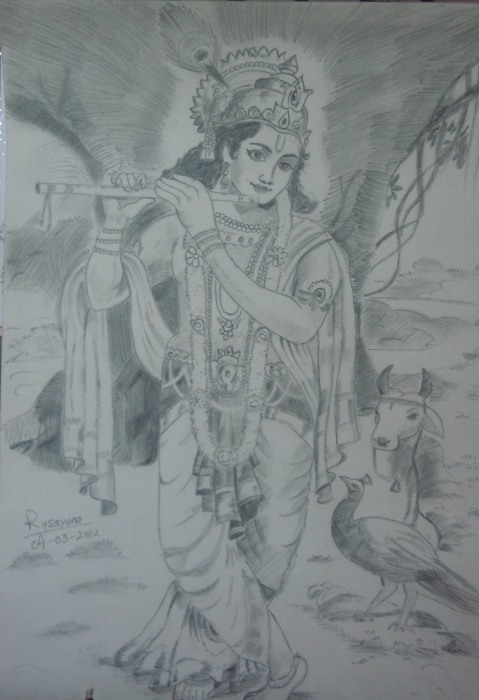 Pencil Sketch of Shri Krishna