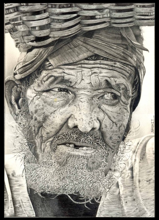 Pencil Sketch of Old Man. - DesiPainters.com