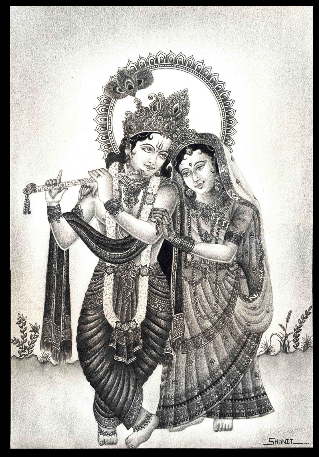 Pencil Sketch Of Radha Krishna | DesiPainters.com