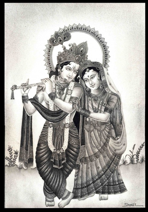 Pencil Sketch Of Radha Krishna - DesiPainters.com