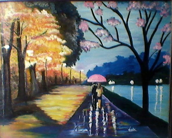 Rainy Evening Oil Painting by Vanika - DesiPainters.com