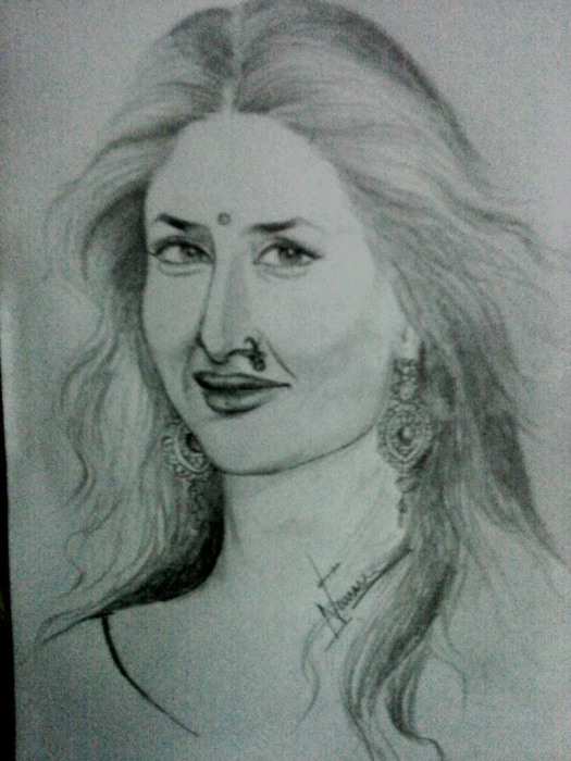 Pencil Sketch of Kareena Kapoor as Chammak Challo 
