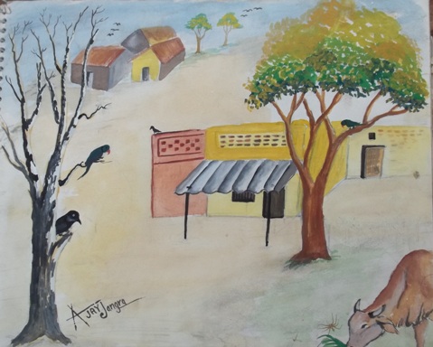 Buy Village nature Painting Artwork at Lowest Price By Krishna Mondal-saigonsouth.com.vn