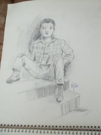 Sitting boy on stair - DesiPainters.com