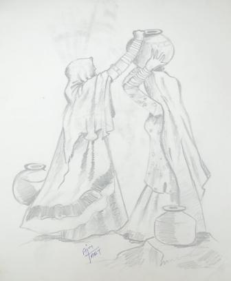 Village Women Sketch - DesiPainters.com