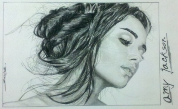 Pencil Sketch of Amy Jackson - DesiPainters.com