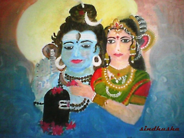 Lord Shiva and Parvati Oil Painting