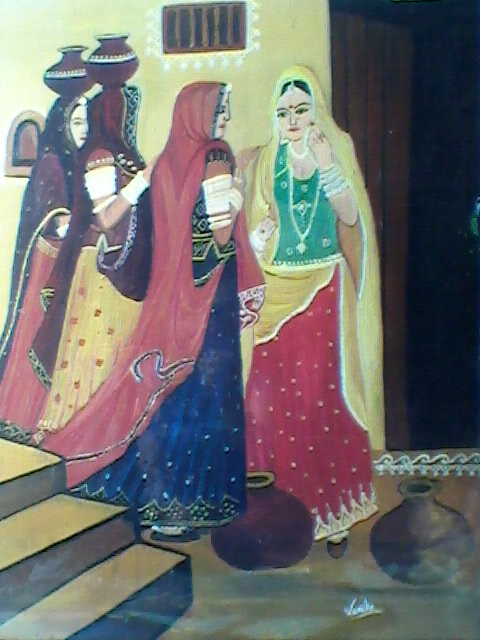 Oil Painting of Village Women - DesiPainters.com