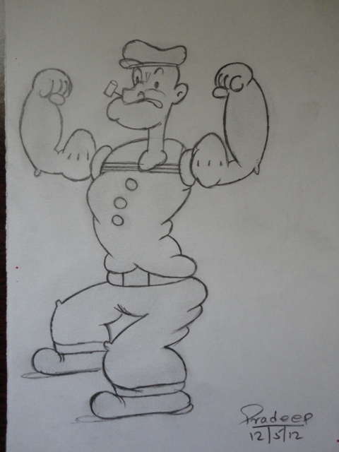 Pencil Sketch of Popeye - DesiPainters.com