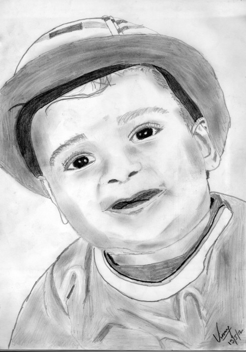 Pencil Sketch of A Cute Baby - DesiPainters.com