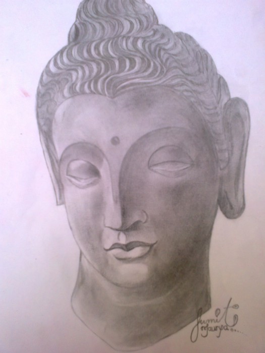 Lord Buddha Pencil Sketch - DesiPainters.com