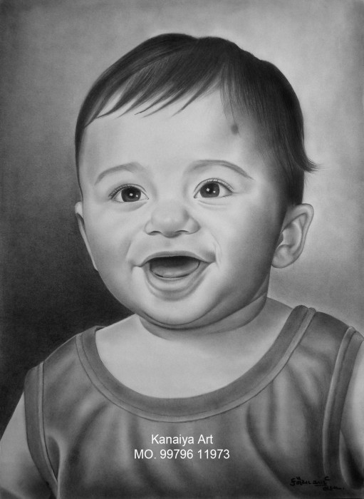 Charcoal Pencil of Smile Child - DesiPainters.com