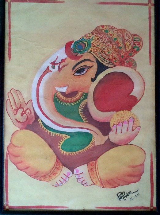 Watercolor Painting of Ganesh Ji - DesiPainters.com