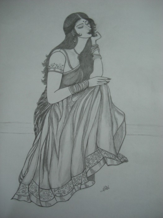 Beautiful Lady Pencil Sketch - DesiPainters.com