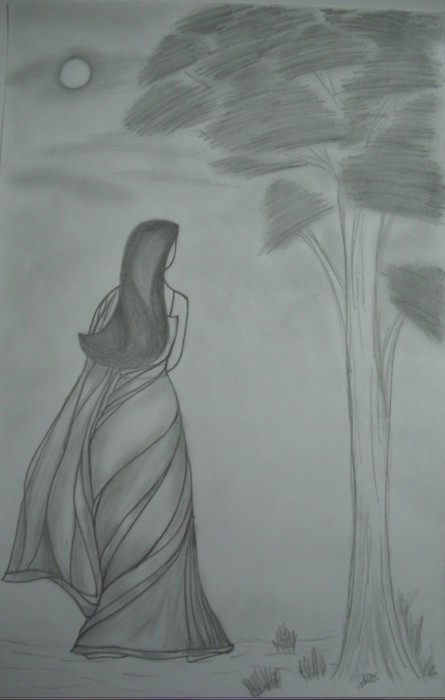 Moonlight Pencil Sketch By Madhavi - DesiPainters.com