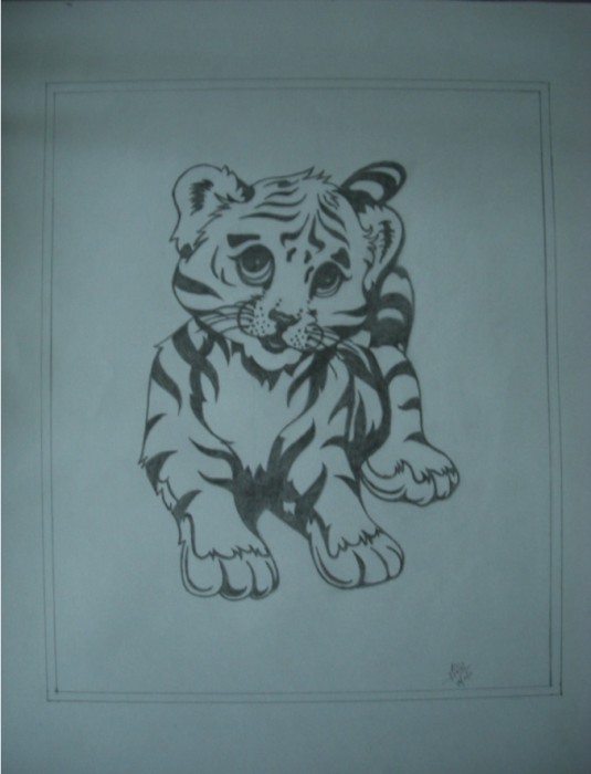 Cute Tiger Cub Pencil Sketch - DesiPainters.com