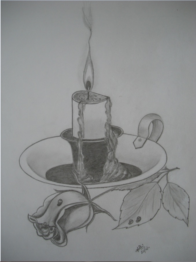 Candle With A Rose Flower Pencil Sketch | DesiPainters.com