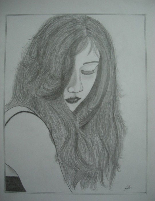 Stunning Girl Pencil Sketch - DesiPainters.com