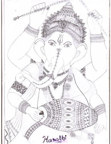 Pencil Sketch Of Ganesh Ji - DesiPainters.com