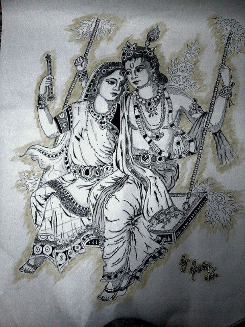 Fabulous Pencil Sketch Of Radha-Krishan