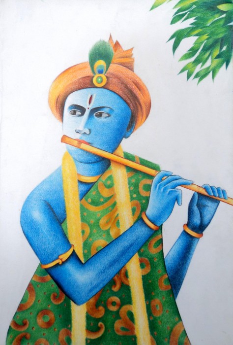 Pencil Colors Painting Of Shri Krishna - DesiPainters.com