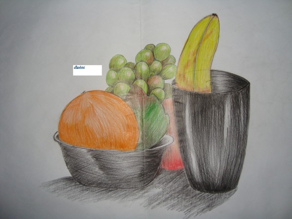 Pencil Colors Sketch Of Fruits - DesiPainters.com