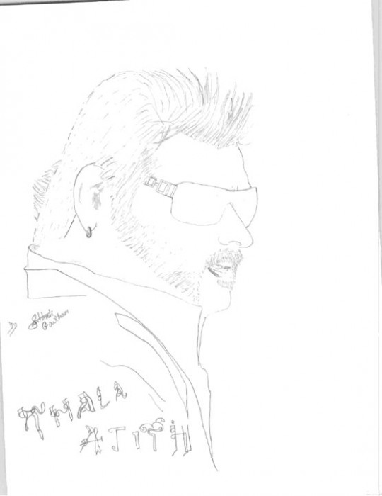 Light Shade Pencil Sketch Of Actor Ajith Kumar - DesiPainters.com
