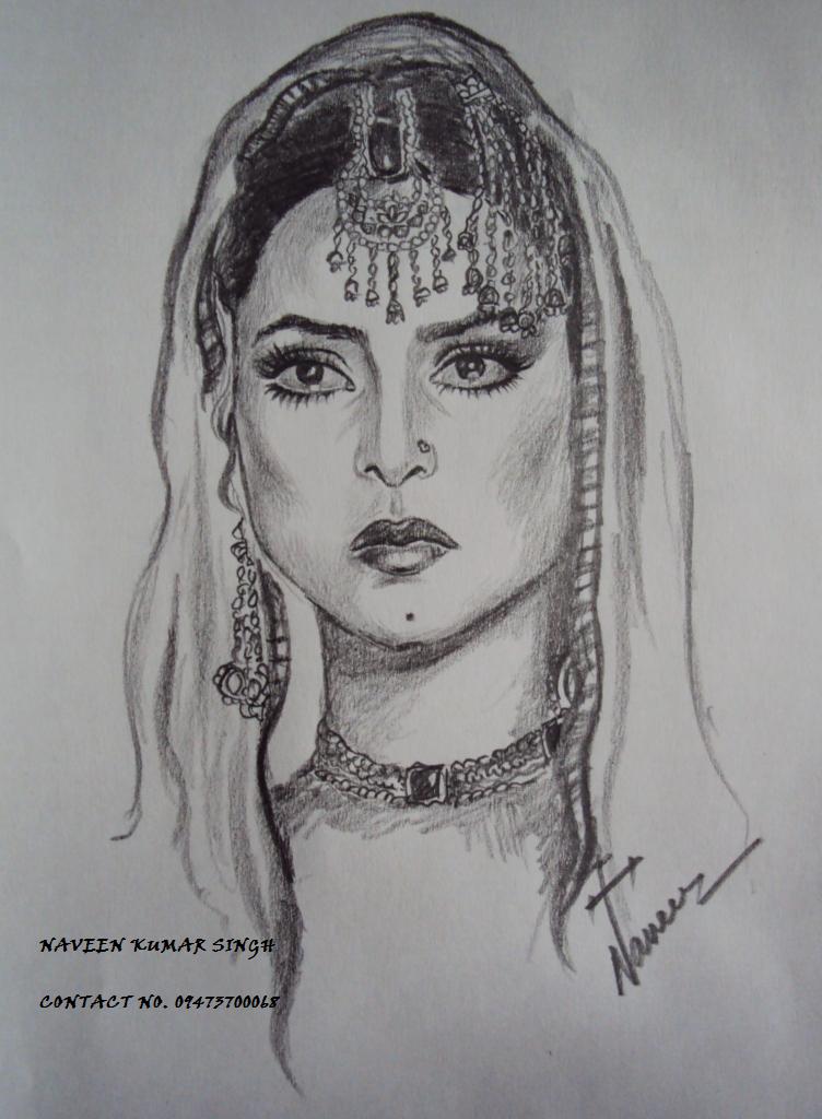 Pencil Sketch Of Bollywood Actress Rekha
