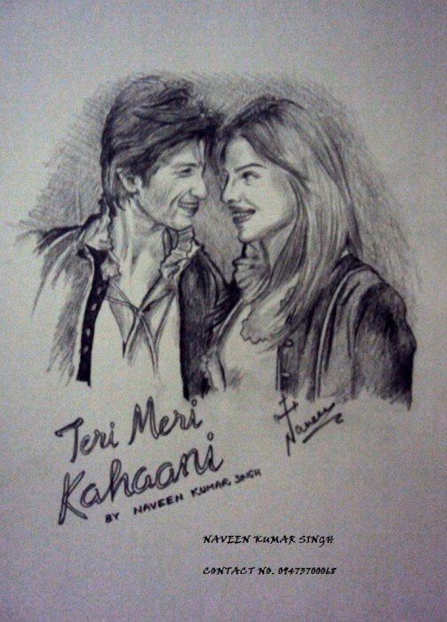 Pencil Sketch Of Teri Meri Kahani Movie Poster - DesiPainters.com