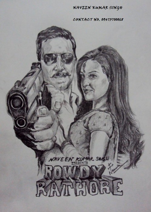Pencil Sketch Of Rowdy Rathore Poster - DesiPainters.com