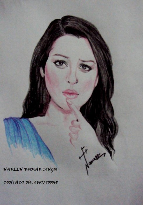 Pencil Colors Sketch Of Actress Sonakshi Sinha - DesiPainters.com