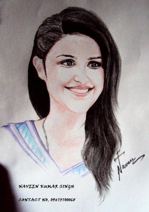 Pencil Colors Sketch Of Parineeti Chopra